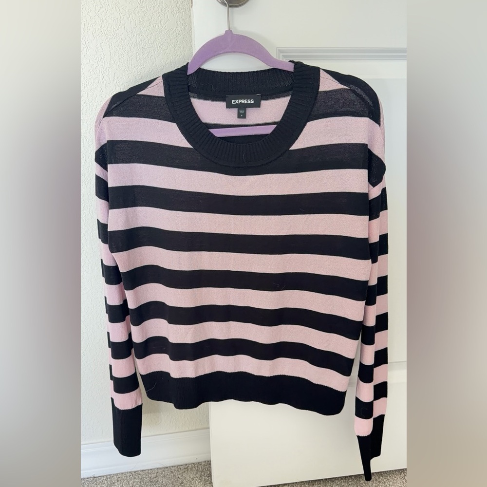 Express Women's Sweater in Pink and Black Stripes